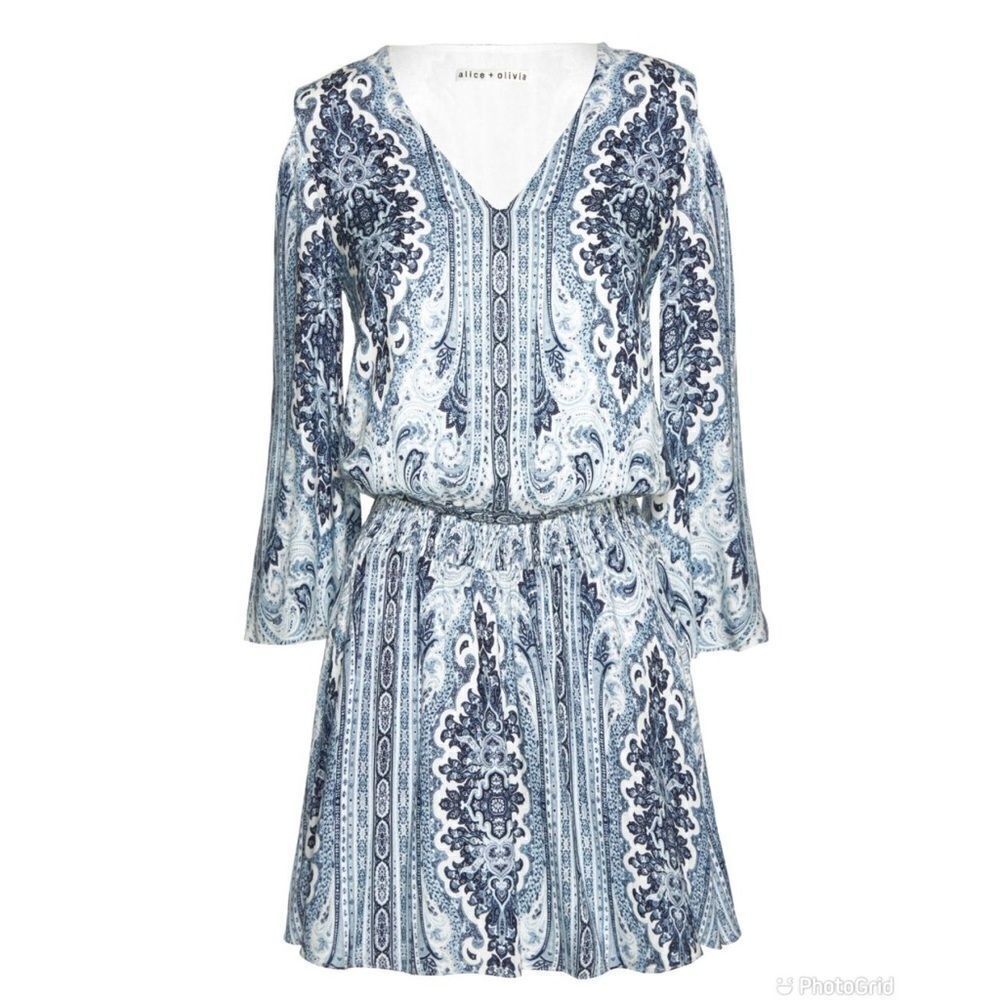 Alice + Olivia Jolene Cold Shoulder Smocked Dress